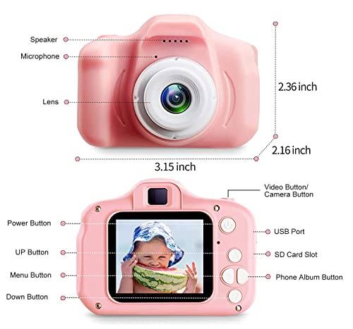 Cámara de fotos para niños, mini cámara digital para niños, 1080P HD, cámara de fotos antichoques, vídeo para niñas, niños de 3 a 12 años (tarjeta 32G SD incluida)