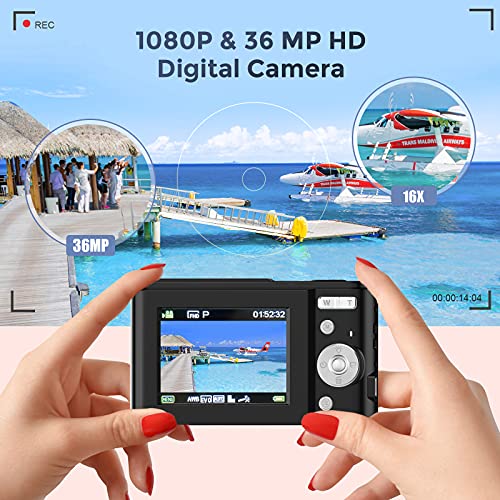 Cámara Digital Cámara compacta 1080P FHD Cámaras de Video de 36 megapíxeles con Zoom Digital 16X, cámara de Bolsillo de Viaje LCD de 2.4"para Youtube Vlogging para Principiante de fotografía (Nergo)