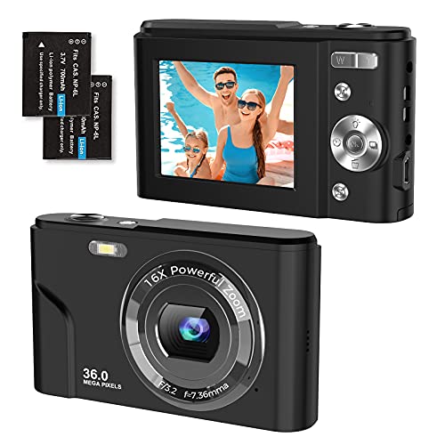 Cámara Digital Cámara compacta 1080P FHD Cámaras de Video de 36 megapíxeles con Zoom Digital 16X, cámara de Bolsillo de Viaje LCD de 2.4"para Youtube Vlogging para Principiante de fotografía (Nergo)