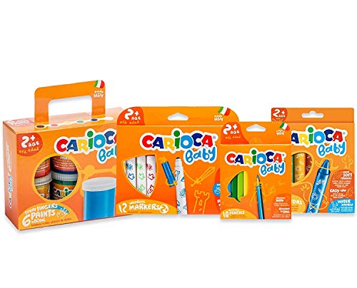 Carioca Set Baby 2+ | Kit Colores para Bebé con Rotuladores Super Lavables, Ceras, Maxi Lápices y Pinturas de Dedos para Niños a Partir de 24 Meses, 36 Uds