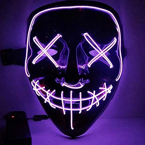 Carnaval Purge Mask para Halloween,LED Máscara Luminosa Terror y Diversión,3 Modos de Parpadeo Diferentes Controlables,para Hombres Mujeres con Niños Carnival Halloween Fiesta Cosplay Mascarada