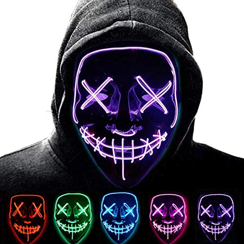 Carnaval Purge Mask para Halloween,LED Máscara Luminosa Terror y Diversión,3 Modos de Parpadeo Diferentes Controlables,para Hombres Mujeres con Niños Carnival Halloween Fiesta Cosplay Mascarada