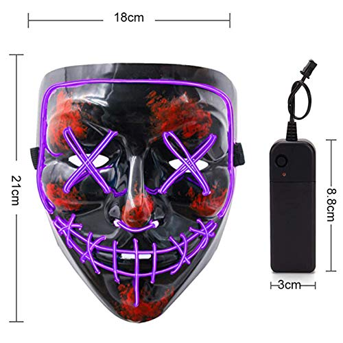 Carnaval Purge Mask para Halloween,LED Máscara Luminosa Terror y Diversión,3 Modos de Parpadeo Diferentes Controlables,para Hombres Mujeres con Niños Carnival Halloween Fiesta Cosplay Mascarada