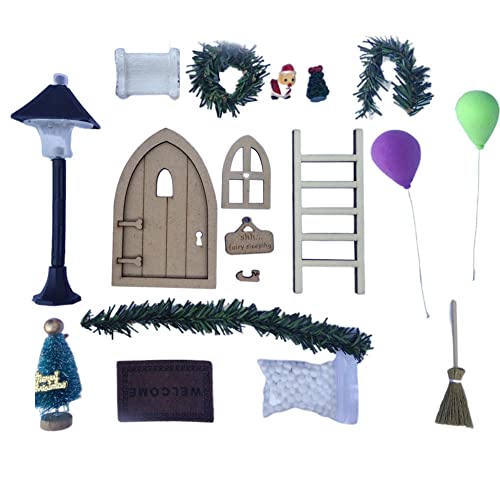 Casa De Muñecas En Miniatura Juego De Puertas Casa De Muñecas Conjunto De Muebles De Navidad Miniatura Alfombra Escalera Escoba Guirnalda Balloon Street Light Doll Casa Accesorios