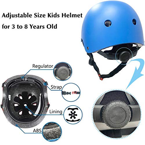 Casco Ajustable para niños y Equipo de protección, Cascos y Almohadillas para Bicicletas para niños pequeños, Rodilleras, Coderas y muñequeras (Blue, S(3-8years Old))