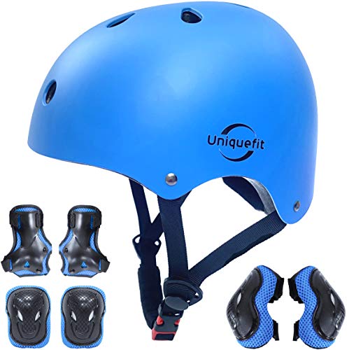 Casco Ajustable para niños y Equipo de protección, Cascos y Almohadillas para Bicicletas para niños pequeños, Rodilleras, Coderas y muñequeras (Blue, S(3-8years Old))