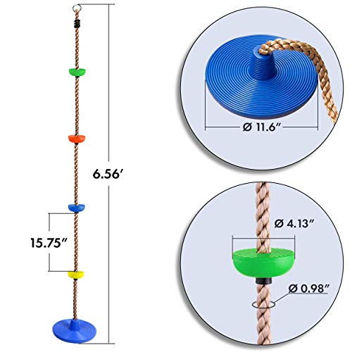 Cateam Disc cuerda de escalada para niños y adultos – Asiento oscilante de disco de árbol para patio trasero al aire libre o línea ninja con kit de correa para colgar
