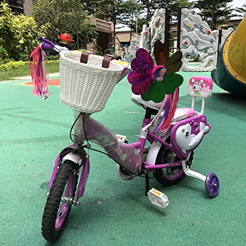 Cesta Bicicleta Infantil NiñA Delantera, NiñOs Cesta Ciclista Tejida a Mano Bicicleta Manillar con Correas de Cuero de FáCil InstalacióN Desmontables Encajar 12-18 Pulgadas Bicicleta, Scooter (blanco)