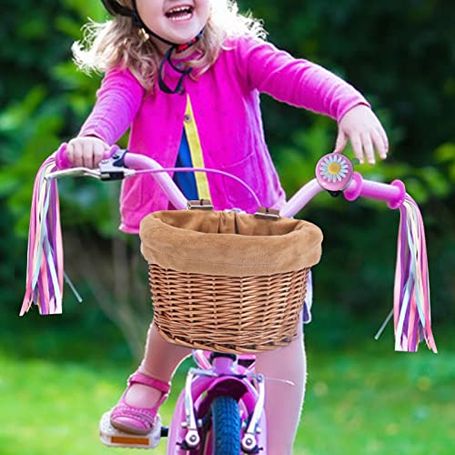 Cesta de bicicleta para niños, kit de accesorios de decoración del manillar delantero de bicicleta para adornos de bicicleta, juego de pegatinas de campana de serpentinas para cesta de bicicleta para