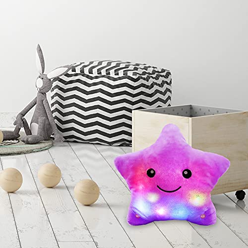 CHAMAIR Cojín con forma de estrella con luces LED, cojín de peluche suave, cojín luminoso, decoración del hogar, juguete para la habitación de los niños