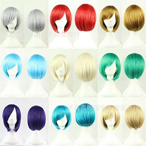 Chiguo Peluca de Las Mujeres Elegante Moda Multicolor Mediano Corto Recta Flequillo Peluca Cabello para de Adultos Cosplay Disfraz Fiesta de Halloween Liso Peluca Pelucas para Adultos (Rubio Claro)