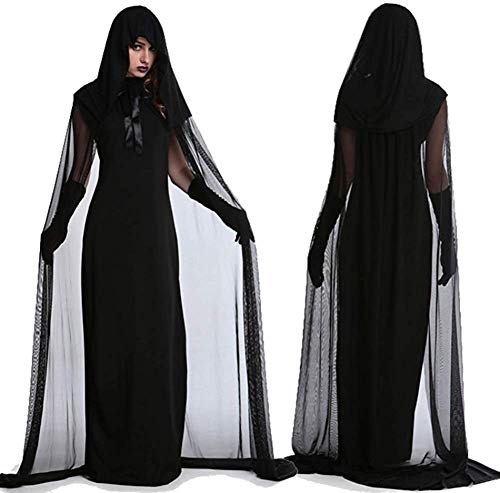 chuangminghangqi - Vestidos de vampiro, disfraces de bruja de Halloween para mujer, disfraz de carnaval para señoras y adultos, cosplay, vestido largo con capucha, Negro , L