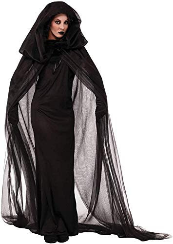 chuangminghangqi - Vestidos de vampiro, disfraces de bruja de Halloween para mujer, disfraz de carnaval para señoras y adultos, cosplay, vestido largo con capucha, Negro , L