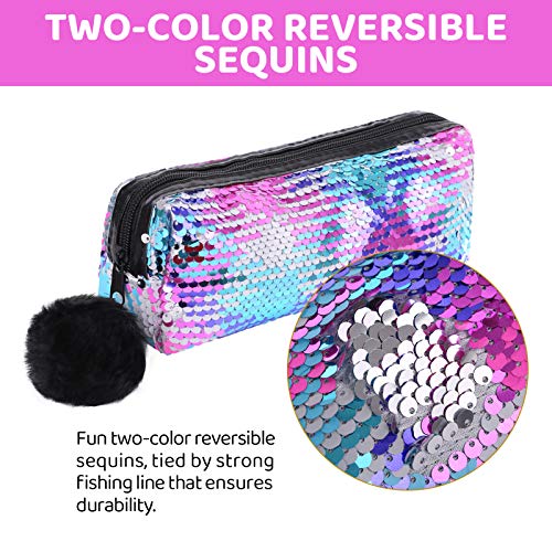 CITÉTOILE Estuche Escolar con Purpurina de Sirena en Espiral, Estuche de Lápices con Purpurina Reversible para Mujeres Niñas, Bolso de Maquillaje con Lentejuelas