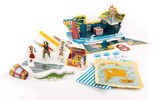 Clementoni 18552 Play Creative-Barco Pirata-Fabricado en Italia-Kit de Arte y Manualidades para niños a Partir de 4 años-Cartón y Papel Artesanal, inglés, Multicolor