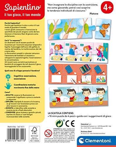 Clementoni - Sapientino-Le secuencie-Juego Educativo 4 años (versión en Italiano), cartón 100% Reciclado, Play for Future-Made in Italy, Multicolor, 16311