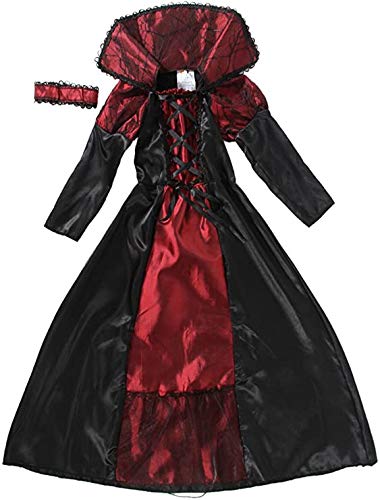 Cloudkids Disfraz Vampiresa de Niña 3-4 Años, Halloween Disfraz de Vampiro Niña Chica, Talla S, Color Rojo y Negro