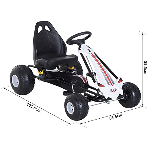 Coche de Pedales Go Kart Racing Deportivo con Asiento Ajustable Embrague y Freno Juguete Exterior 101.5x65.5x59.5cm Marco Hierro Blanco y Negro