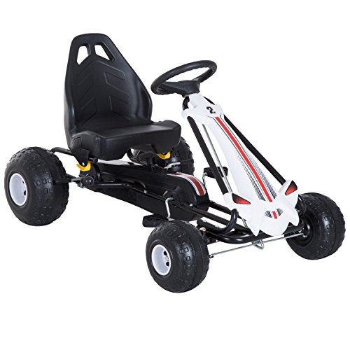 Coche de Pedales Go Kart Racing Deportivo con Asiento Ajustable Embrague y Freno Juguete Exterior 101.5x65.5x59.5cm Marco Hierro Blanco y Negro