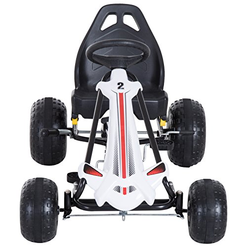 Coche de Pedales Go Kart Racing Deportivo con Asiento Ajustable Embrague y Freno Juguete Exterior 101.5x65.5x59.5cm Marco Hierro Blanco y Negro