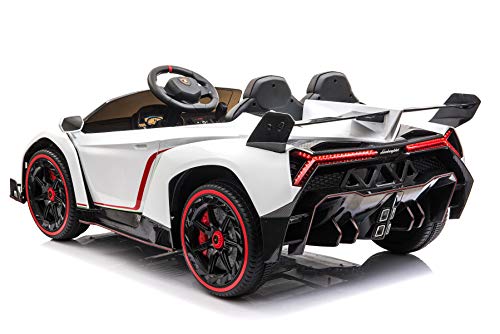 Coche eléctrico Lamborghini Veneno con licencia, 12 V 10 Ah, 4 motores de 2,4 GHz, mando a distancia, MP3, asiento de piel + EVA + 4 plazas, color blanco