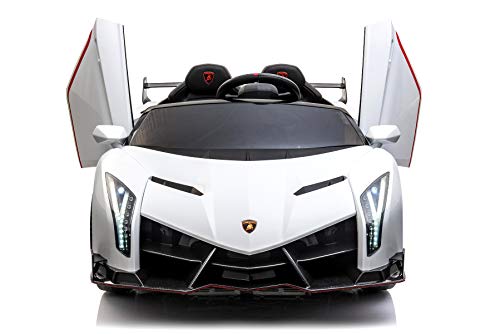 Coche eléctrico Lamborghini Veneno con licencia, 12 V 10 Ah, 4 motores de 2,4 GHz, mando a distancia, MP3, asiento de piel + EVA + 4 plazas, color blanco