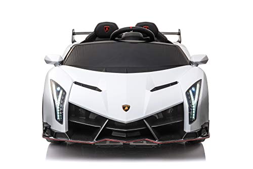 Coche eléctrico Lamborghini Veneno con licencia, 12 V 10 Ah, 4 motores de 2,4 GHz, mando a distancia, MP3, asiento de piel + EVA + 4 plazas, color blanco