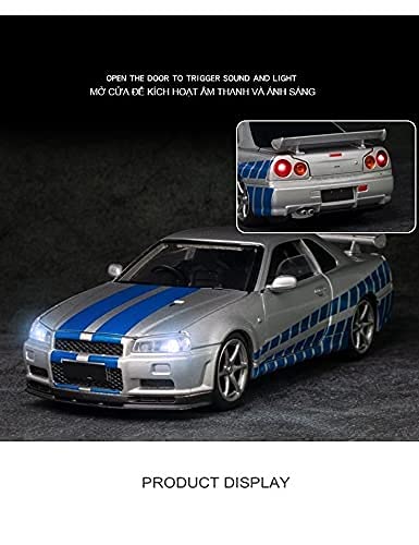 Coche Juguete para Niños 1:32 Simulación Diecasts Metal Toy Toy Car Modelo para Nissan para Skyline para Ares GTR R34 Pull Back Toy Vehicles Colección Niños Juguetes Modelo Coche Aleación