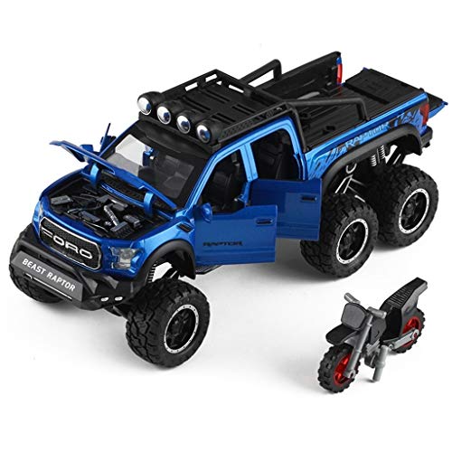 Coches 1:24 Modelo de Coche/Compatible con Ford F150 Raptor Modificado 6X6 Todo Terreno Pickup Truck/Simulación de aleación Modelo de Coche de fundición a presión de Coches 6 Puerta con la motocic