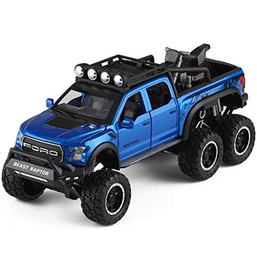 Coches 1:24 Modelo de Coche/Compatible con Ford F150 Raptor Modificado 6X6 Todo Terreno Pickup Truck/Simulación de aleación Modelo de Coche de fundición a presión de Coches 6 Puerta con la motocic