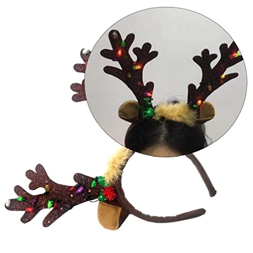 COLiJOL Navidad Headband Reno Luz de Reno Up Diadema Luminosa Flash Hoot Hoop Headwee para Niños Adulto Partido Traje Decoración de Navidad Marrón con Luz