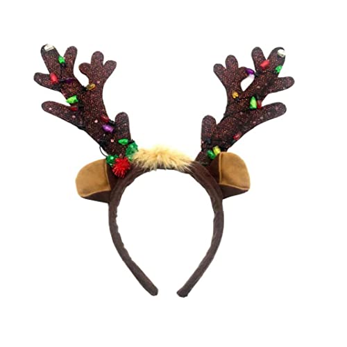 COLiJOL Navidad Headband Reno Luz de Reno Up Diadema Luminosa Flash Hoot Hoop Headwee para Niños Adulto Partido Traje Decoración de Navidad Marrón con Luz