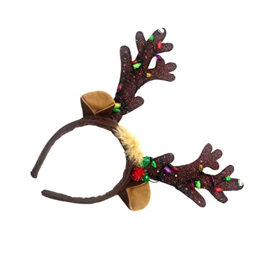 COLiJOL Navidad Headband Reno Luz de Reno Up Diadema Luminosa Flash Hoot Hoop Headwee para Niños Adulto Partido Traje Decoración de Navidad Marrón con Luz