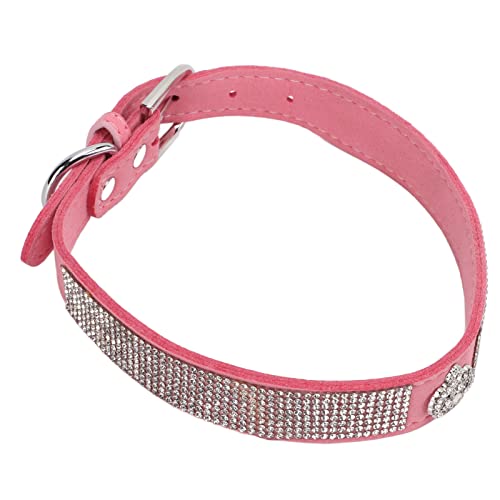 Collar de Perro de Diamantes de Imitación de, Collar de Mascotas de Diamantes de Imitación Suave Y Ajustable, Microfibra de Gamuza para Perros para Gatos(Estilo de Corona: Rosa, S)