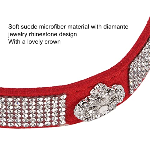 Collar para Mascotas de Diamantes de Imitación Brillante, Cómodo Collar de Perro de Diamantes de Imitación de Elástico con Hebilla de Metal para Gatos para Perros(Sección de la Corona: Rojo, S)