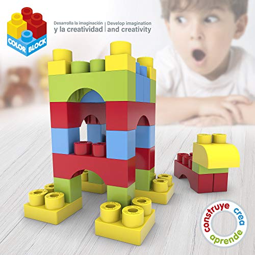 ColorBaby - Bloques construccion niños 60 piezas, Bloques construccion bebe, Juguetes bebes 1 año, Juegos construccion, Bloques gigantes, Bloques juguete, Bolsa piezas de construccion (49277)