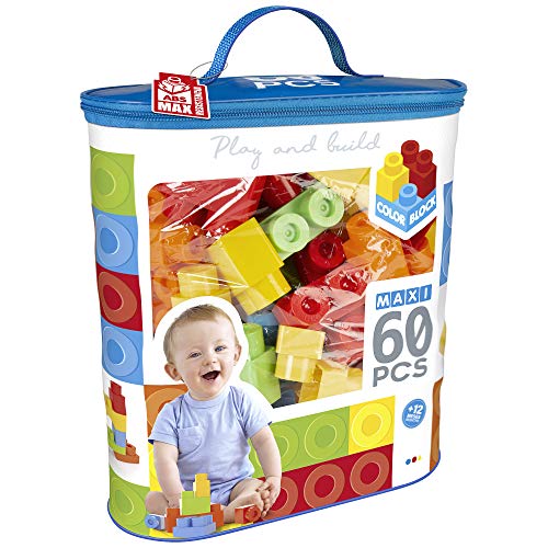 ColorBaby - Bloques construccion niños 60 piezas, Bloques construccion bebe, Juguetes bebes 1 año, Juegos construccion, Bloques gigantes, Bloques juguete, Bolsa piezas de construccion (49277)