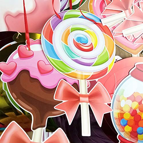 Colorido juego de decoración para fiestas de caramelos, piruleta, juego de remolinos y banderines colgantes Candyland Party para niñas, cumpleaños, eventos, tienda de dulces suministros para fiestas