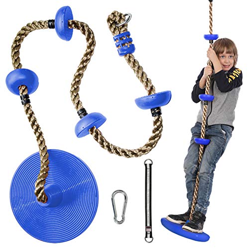 Columpio Jardin Exterior, Cuerda de Escalada y Columpio para Niños, Longitud 2 m y Carga 200 kg, con Nudos, Soporte para Pies, Columpio de Escalada para Exteriores, Interiores, Patio, Parque de Juegos