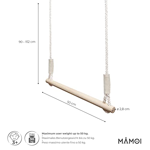 Columpio trapezoidal infantil de madera y cuerda de algodón, barra de esquina, columpio de diseño minimalista, columpio sostenible con barra de madera, 100% ecológico, fabricado en la UE