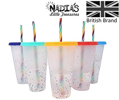 Confetti Vasos de plástico reutilizables que cambian de color con tapas y pajitas, juego de 5 (confeti)