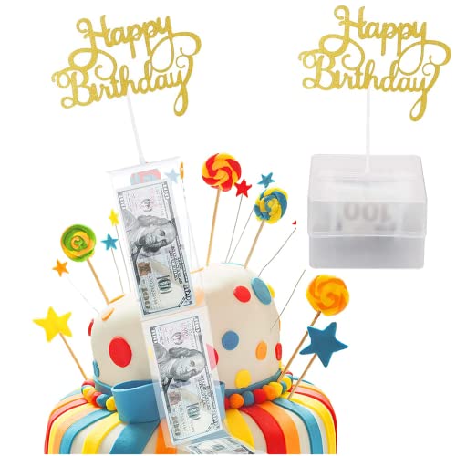 Conjunto de Caja de Dinero de Pastel Cumpleaños,Caja de Sacar Dinero Reutilizable con 20 bolsas transparentes para suministros de fiesta de cumpleaños regalo sorpresa