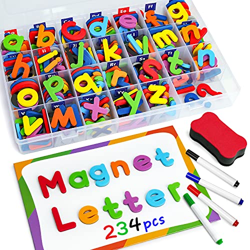 Coogam Letras magnéticas números 234 Piezas, Alfabeto de Espuma en mayúsculas y minúsculas ABC 123 imanes de Nevera, Juego de Juguetes educativos para niños Que aprenden a deletrear con Tablero