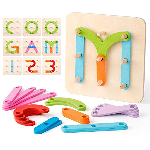 Coogam Números de Madera y Letras Kit de Construcción Forma de Juguete Educativo Montessori Reconocimiento de Color Número de Juego Tablero de Clasificación para Niños