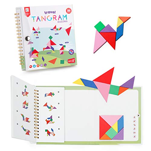 Coogam  Rompecabezas de Tangram de Viaje con 2 Juegos de Placa magnética La Carretera Trip Tangoes  Juegos con solución 1375/5000 IQ Book Regalo Educativo del Enigma del Juguete