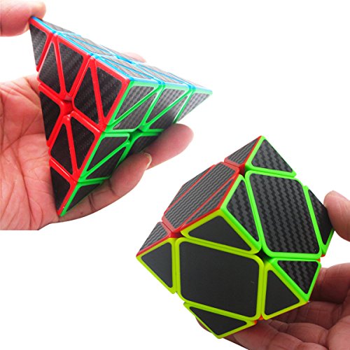 Coolzon Puzzle Cubes Megaminx + Pyraminx + Skewb 3 Pack Cubo Magico con Pegatina de Fibra de Carbono Velocidad