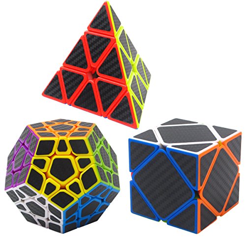 Coolzon Puzzle Cubes Megaminx + Pyraminx + Skewb 3 Pack Cubo Magico con Pegatina de Fibra de Carbono Velocidad