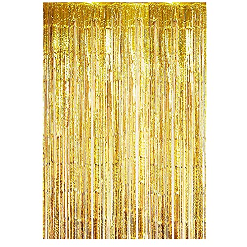 Cortinas con flecos de 1 x 2,5 m para boda, compromiso, despedida de soltera, cumpleaños, despedida de soltera, decoración de escenario de Navidad (oro)