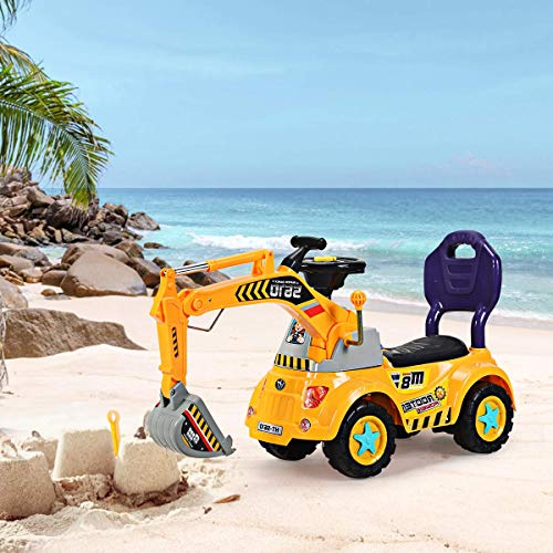 COSTWAY Excavadora con Pala y Asiento para Niños Vehículo de Construcción Toy Coche Juguete Grande para Playa