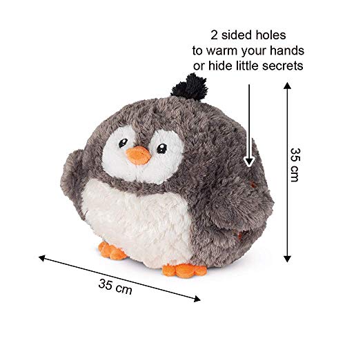 COZY NOXXIEZ Calentador de manos para niños de peluche – Peluche de peluche, almohada como cojín de calor suave para cama, coche y hogar (pingüino)